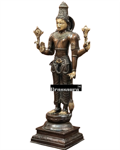 Brassaura™ Superfine Brass Lord Vishnu Statue | 38 Inch Height | 27 KG Weight | Antique Bronze Patina Finish