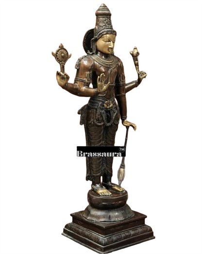 Brassaura™ Superfine Brass Lord Vishnu Statue | 38 Inch Height | 27 KG Weight | Antique Bronze Patina Finish