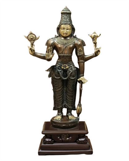 Brassaura™ Superfine Brass Lord Vishnu Statue | 38 Inch Height | 27 KG Weight | Antique Bronze Patina Finish