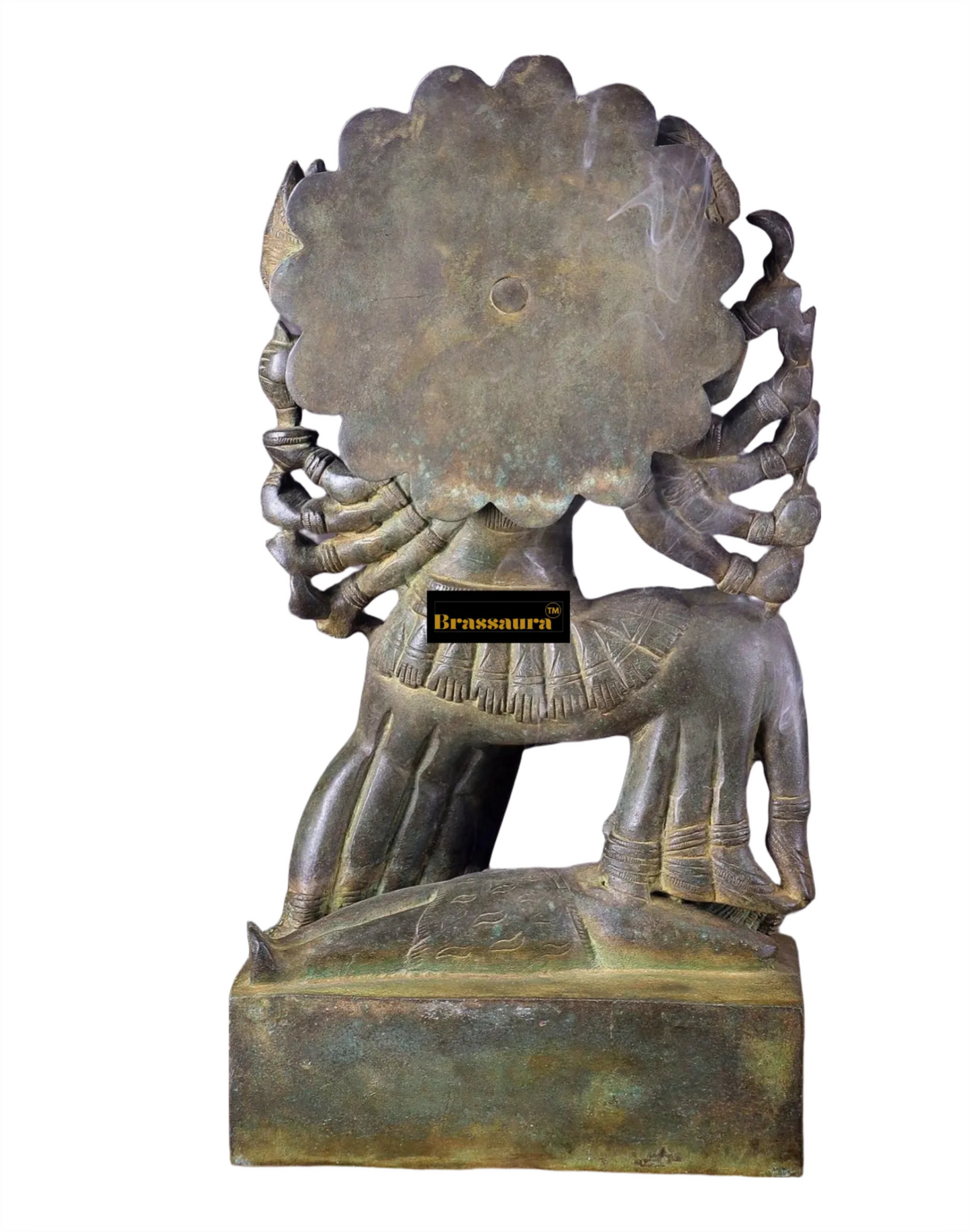 Brassaura™ Mahakali Brass Idol – 10 Heads | 10kg | 15" Height – Handcrafted | Vintage Finish