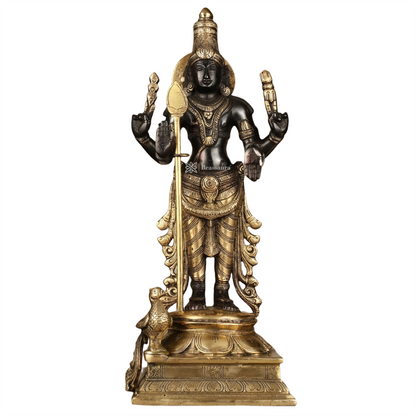 Brassaura™ Pure Brass Kartikeya Murugan Swamy Statue – 14 Inches Height, 4.45 Kg – Black Finish