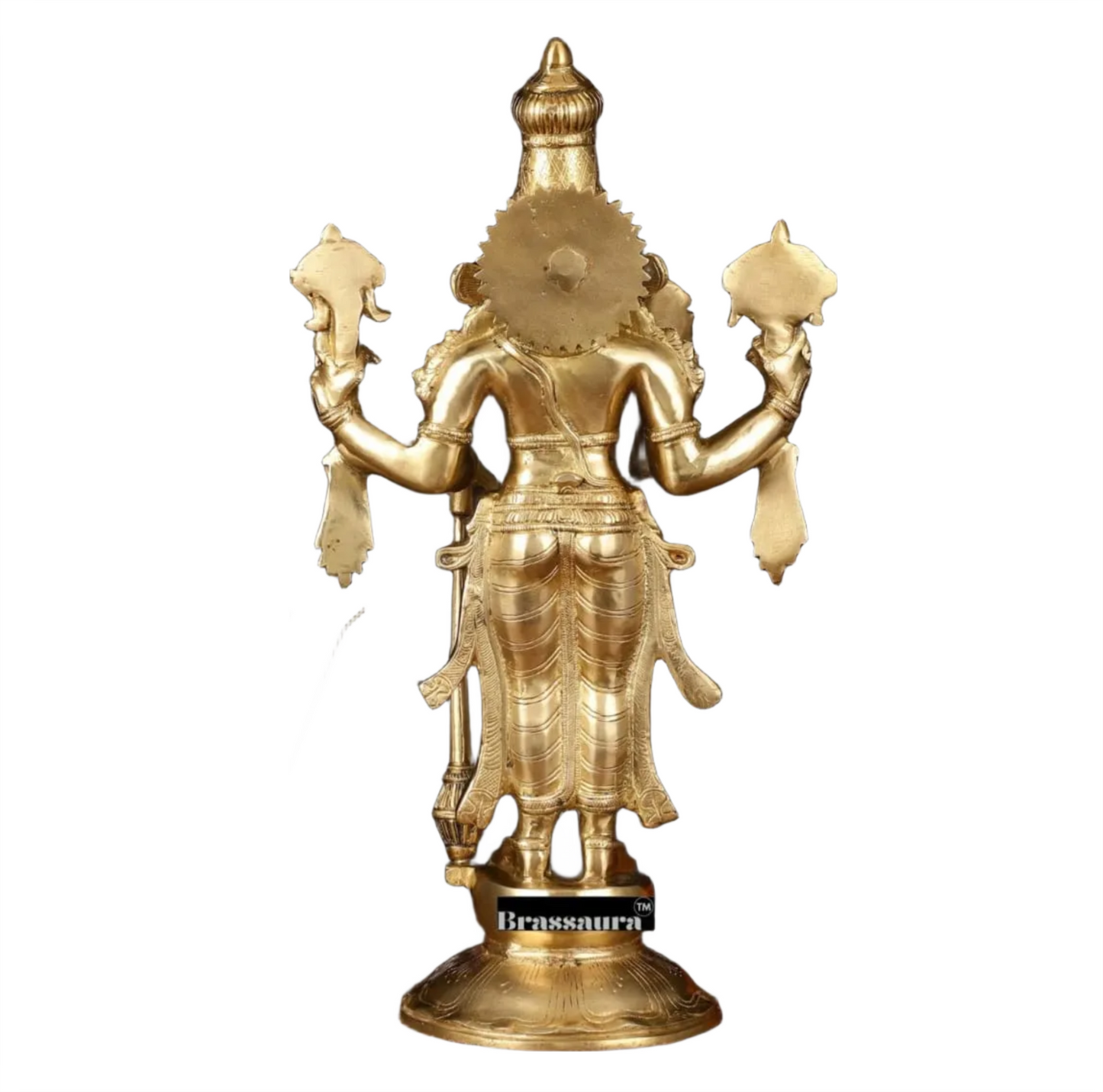 Brassaura™ Handcrafted Brass Lord Vishnu Statue with Four Arms | 20 Inch Height | 12 KG Weight | Golden Finish