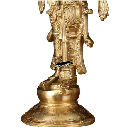 Brassaura™ Handcrafted Brass Lord Vishnu Statue with Four Arms | 20 Inch Height | 12 KG Weight | Golden Finish