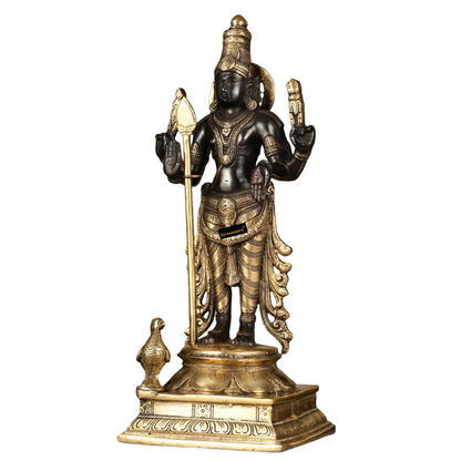Brassaura™ Pure Brass Kartikeya Murugan Swamy Statue – 14 Inches Height, 4.45 Kg – Black Finish