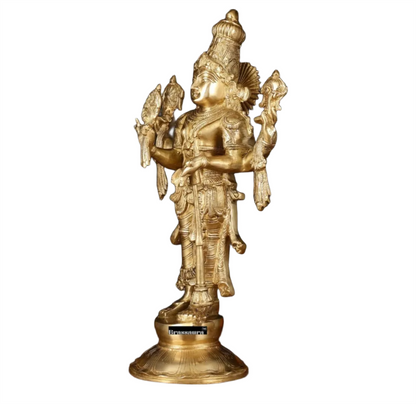 Brassaura™ Handcrafted Brass Lord Vishnu Statue with Four Arms | 20 Inch Height | 12 KG Weight | Golden Finish