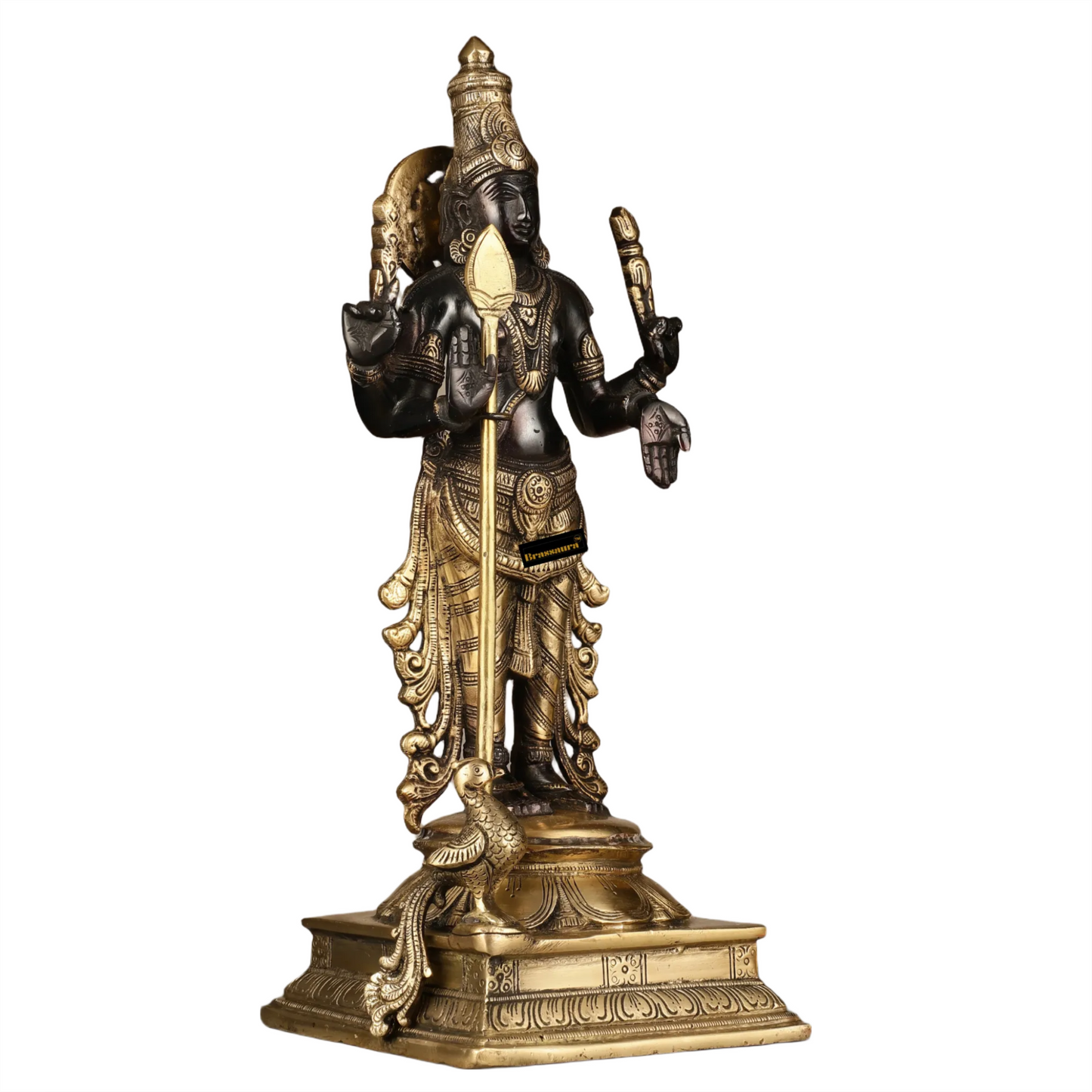 Brassaura™ Pure Brass Kartikeya Murugan Swamy Statue – 14 Inches Height, 4.45 Kg – Black Finish