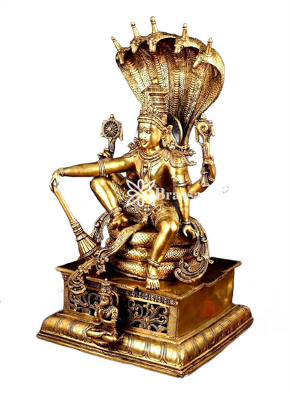 Brassaura™ Superfine Brass Shri Hari Narayana Statue Seated Under Sheshanaag | 29 Inch Height | 35 KG Weight | Finely Casted