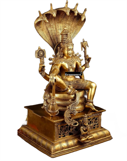 Brassaura™ Superfine Brass Shri Hari Narayana Statue Seated Under Sheshanaag | 29 Inch Height | 35 KG Weight | Finely Casted