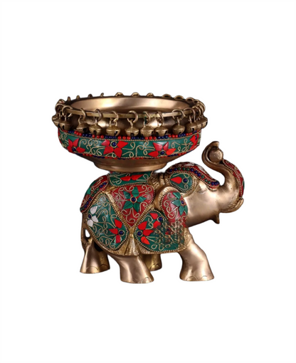Brassaura™ Decorative Brass Elephant Urli Bowl – 3 Kg, 7.5 Inch Height – Floating Diya Bowl for Living Room & Entrance Decor