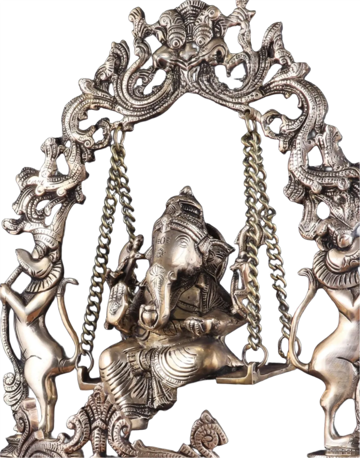 Brassaura™ Lord Ganesha on Swing Brass Urli – 9 kgs, 20 Inches Height – Auspicious Home Decor & Gifting Piece