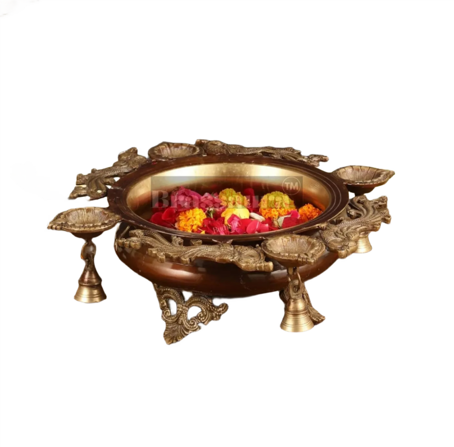 Brassaura™ Pure Brass Urli with Diyas – 5.5 kgs, 4.5 Inches Height – Traditional Decorative Bowl for Festive Home Decor
