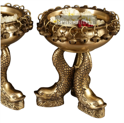 Brassaura™ Pure Brass Vastu Urli with Fish Legs – 4 kgs, 8 Inches Diameter – Prosperity & Positive Energy Home Decor