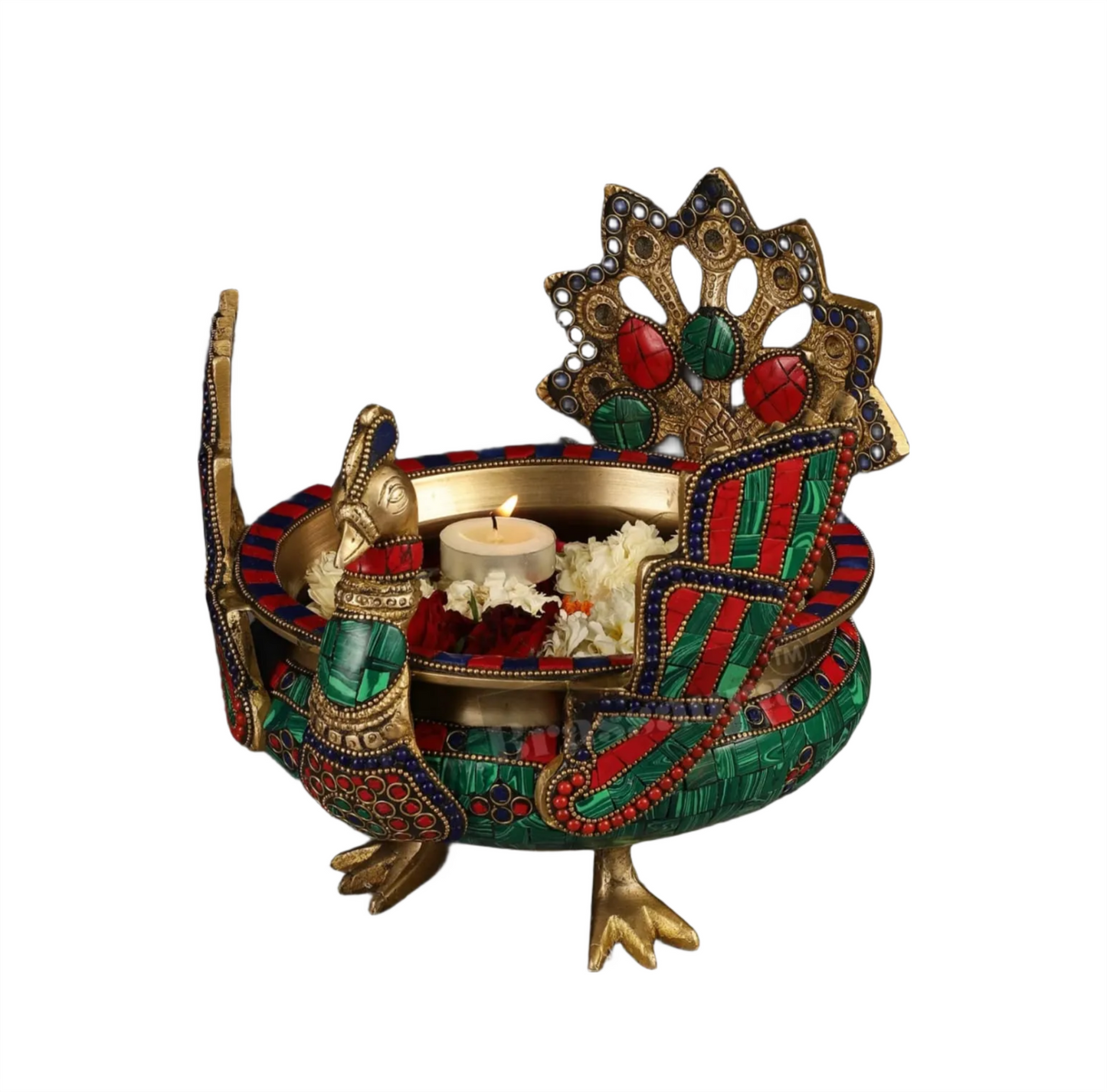 Brassaura™ Brass Peacock Shaped Urli Bowl with Stand – 2 kgs, 9 Inches Height – Elegant Handcrafted Home Decor
