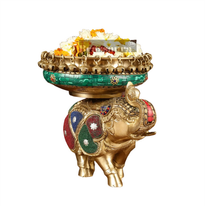 Brassaura™ Pure Brass Elephant Urli with Intricate Meenakari Work – 5.89 kgs, 9.5 Inches Height – Vibrant Traditional Decor