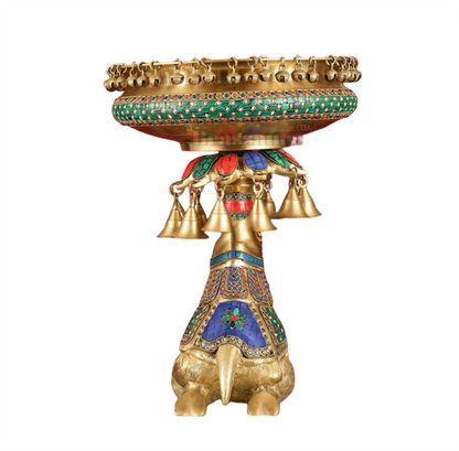 Brassaura™ Pure Brass Urli on Camel’s Back with Exquisite Meenakari Stonework – 14.8 kgs, 16 Inches Height – Traditional Decorative Urli
