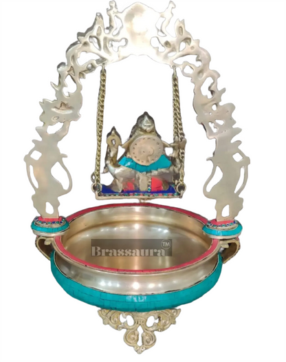 Brassaura™ Artistic Ganapati on Swing with Prabhavali & Large Brass Urli – 14 kgs, 21 Inches Height – Divine Home Decor