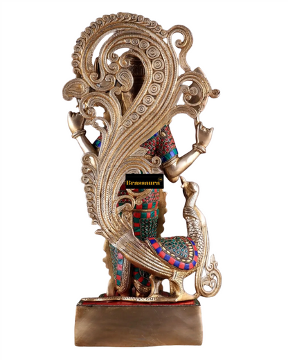 Brassaura™ Handcrafted Lord Murugan Statue in Superfine Brass – 20 Inches Height, 14 Kgs – With Peacock & Cobra