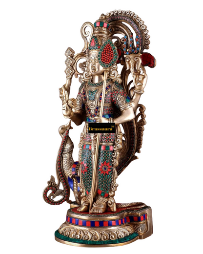 Brassaura™ Handcrafted Lord Murugan Statue in Superfine Brass – 20 Inches Height, 14 Kgs – With Peacock & Cobra