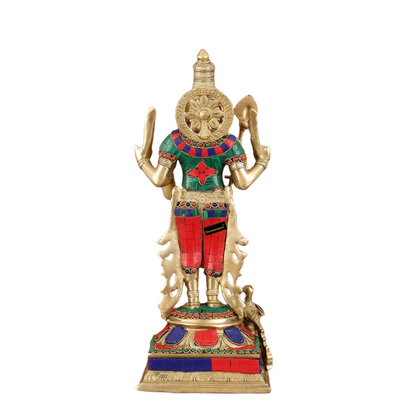 Brassaura™ Pure Brass Kartikeya Murugan Swamy Statue with Stonework – 14 Inches Height, 4.45 Kgs – Intricately Handcrafted
