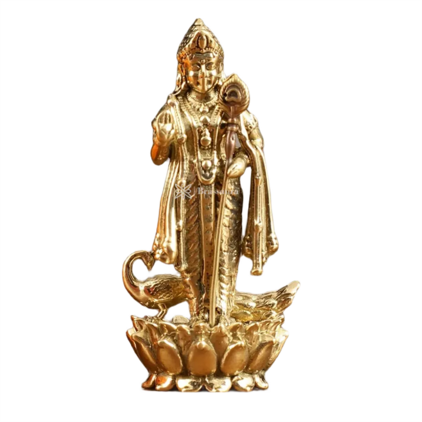Brassaura™ Pure Brass Small Murugan Idol – 2.5 Inches Height, 30 Grams – Compact Handcrafted Brass Statue