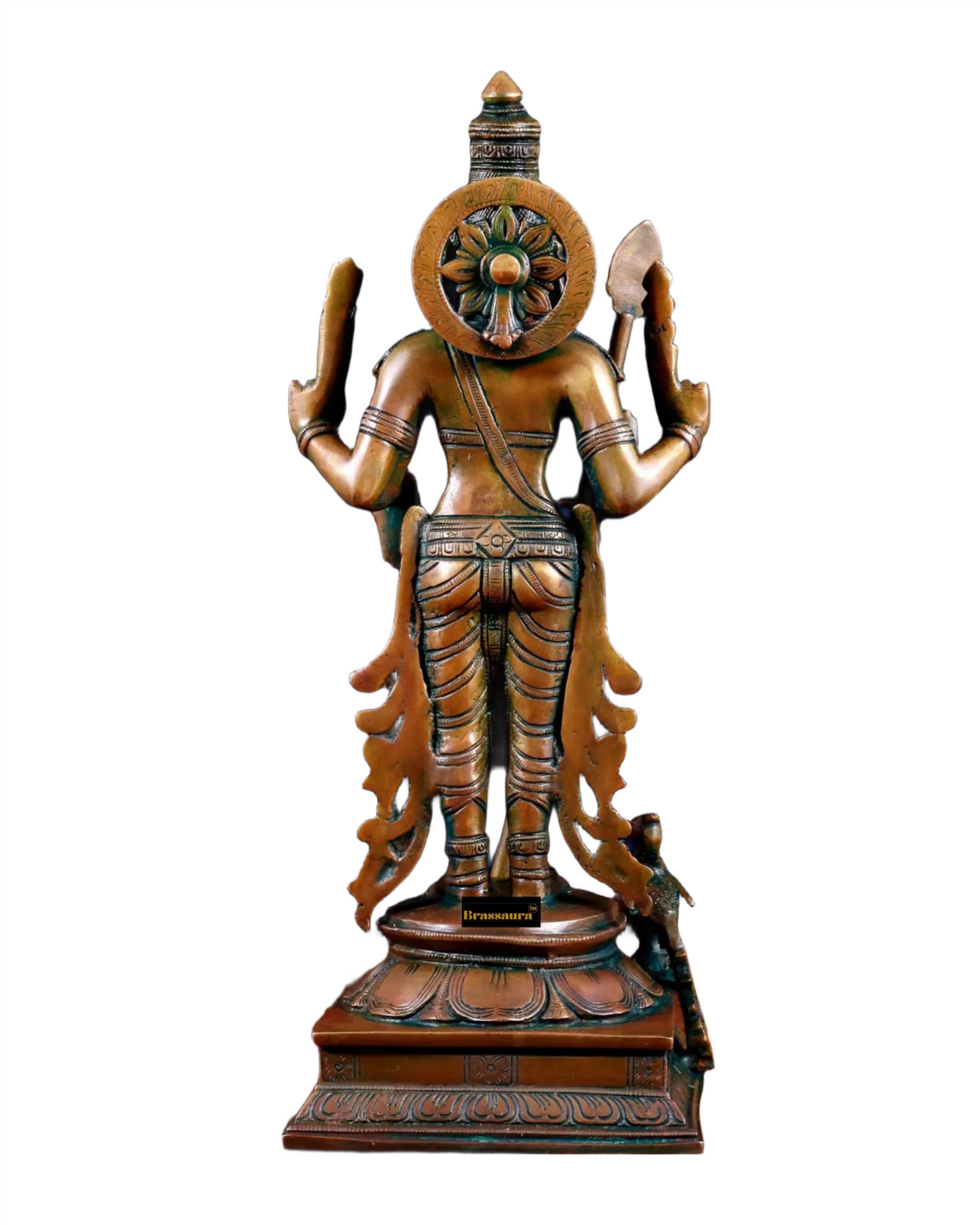 Brassaura™ Pure Brass Kartikeya Murugan Swamy Statue – 14 Inches Height, 4.45 Kgs – Chola Bronze Finish