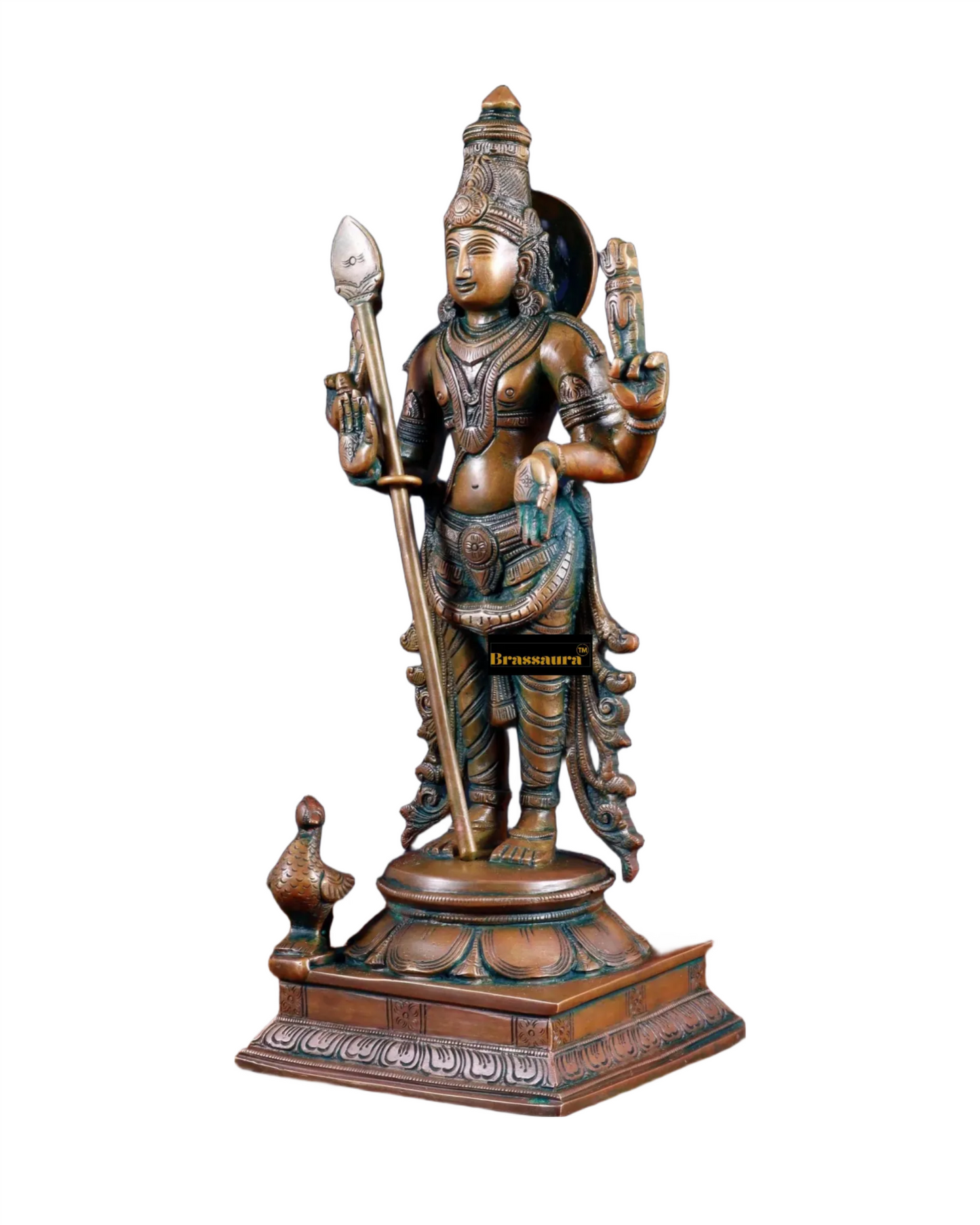 Brassaura™ Pure Brass Kartikeya Murugan Swamy Statue – 14 Inches Height, 4.45 Kgs – Chola Bronze Finish