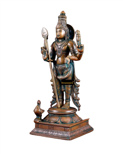 Brassaura™ Pure Brass Kartikeya Murugan Swamy Statue – 14 Inches Height, 4.45 Kgs – Chola Bronze Finish
