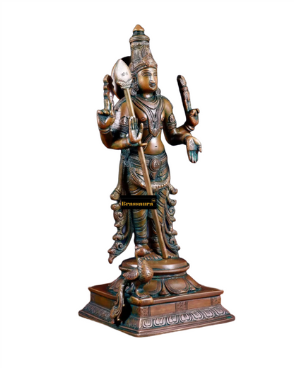 Brassaura™ Pure Brass Kartikeya Murugan Swamy Statue – 14 Inches Height, 4.45 Kgs – Chola Bronze Finish