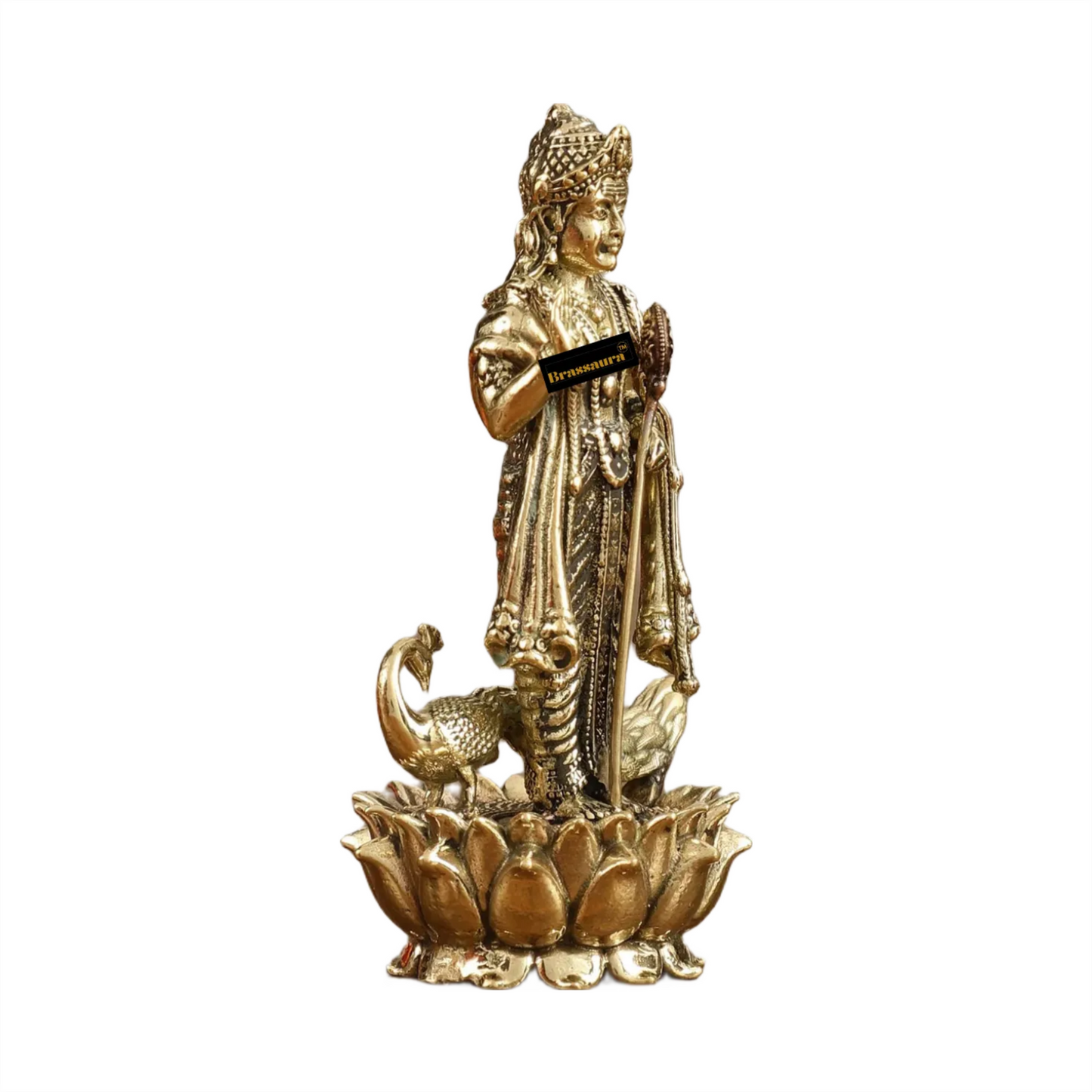 Brassaura™ Pure Brass Small Murugan Idol – 3.5 Inches Height, 93 Grams – Compact Handcrafted Statue