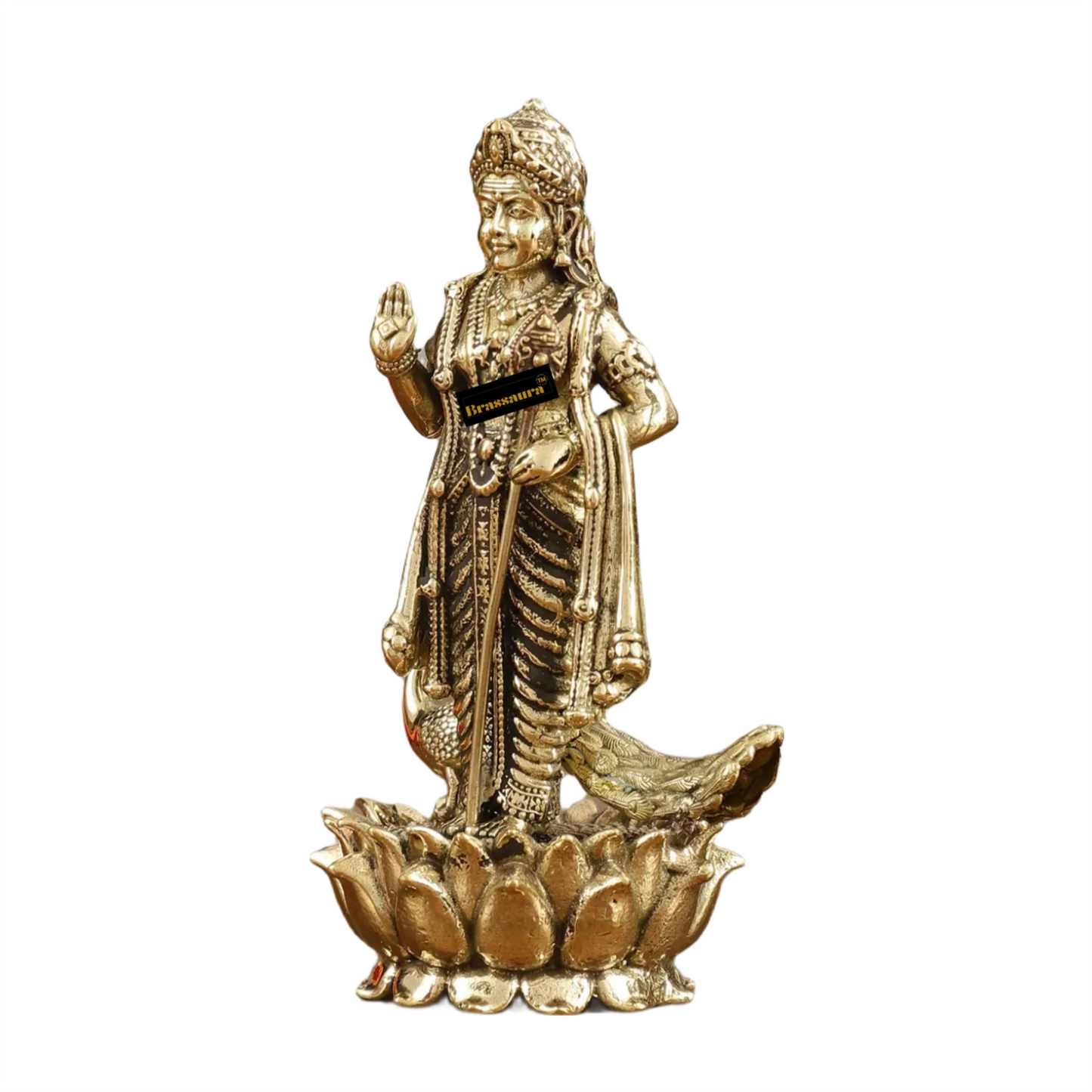 Brassaura™ Pure Brass Small Murugan Idol – 3.5 Inches Height, 93 Grams – Compact Handcrafted Statue