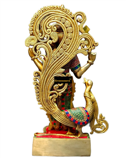 Brassaura™ Handcrafted Lord Murugan Statue in Superfine Brass – 20 Inches Height, 14 Kgs – With Peacock & Cobra