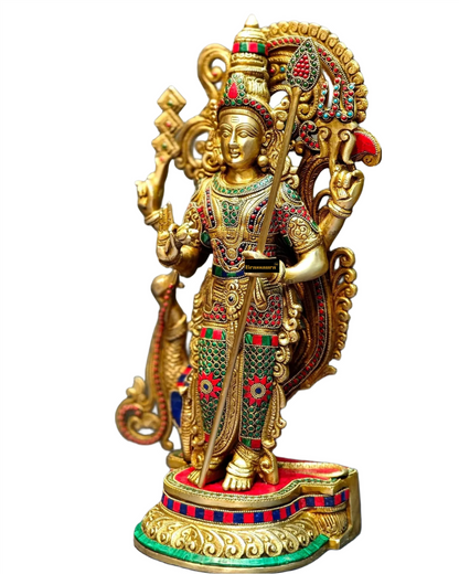 Brassaura™ Handcrafted Lord Murugan Statue in Superfine Brass – 20 Inches Height, 14 Kgs – With Peacock & Cobra