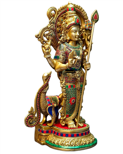 Brassaura™ Handcrafted Lord Murugan Statue in Superfine Brass – 20 Inches Height, 14 Kgs – With Peacock & Cobra
