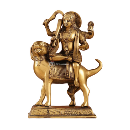 Brassaura™ Pure Brass Lord Kaal Bhairava Idol – 9.8 Inches Height, 3.3 Kgs – Seated on Dog Vahana