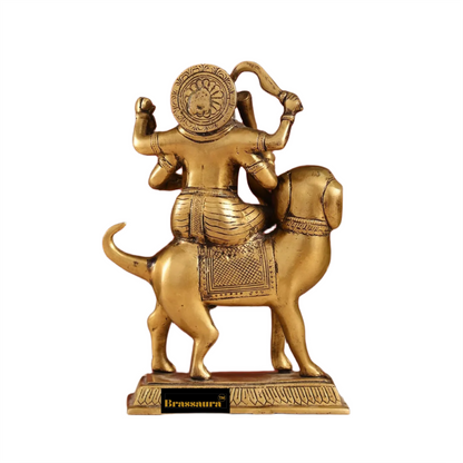 Brassaura™ Pure Brass Lord Kaal Bhairava Idol – 9.8 Inches Height, 3.3 Kgs – Seated on Dog Vahana