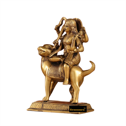 Brassaura™ Pure Brass Lord Kaal Bhairava Idol – 9.8 Inches Height, 3.3 Kgs – Seated on Dog Vahana
