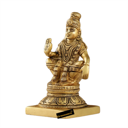 Brassaura™ Brass Lord Ayyappan Swamy Idol – 5 inch | 0.9 kg | Superfine Brass Statue with Bow & Arrow for Home Temple & Decor