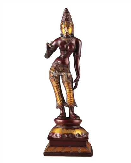 Brassaura™ Pure Brass Devi Parvati Uma Idol – 10 Inch Height, 2.5 Kg Weight – Vintage Chola Finish Standing Statue