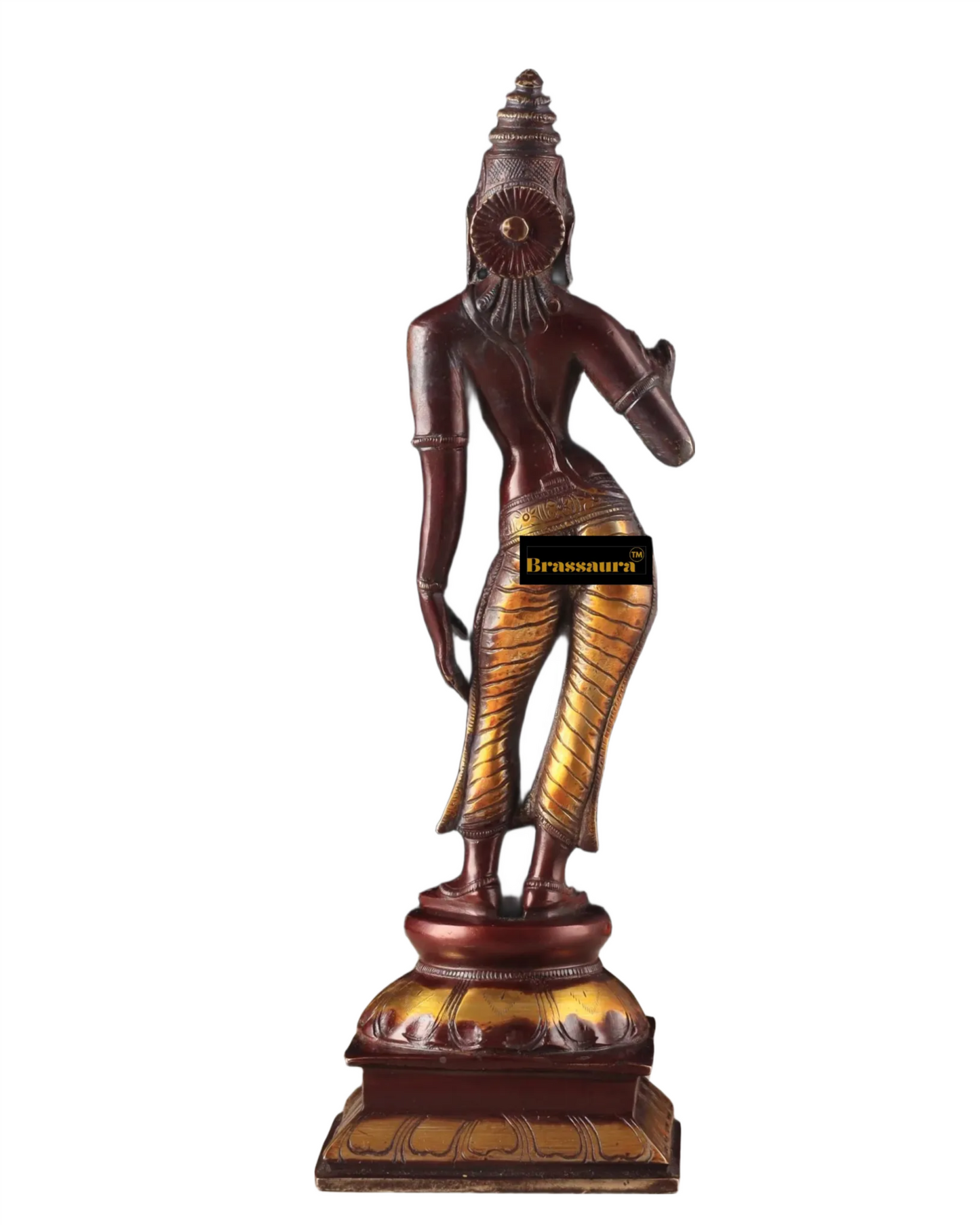 Brassaura™ Pure Brass Devi Parvati Uma Idol – 10 Inch Height, 2.5 Kg Weight – Vintage Chola Finish Standing Statue