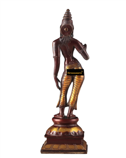Brassaura™ Pure Brass Devi Parvati Uma Idol – 10 Inch Height, 2.5 Kg Weight – Vintage Chola Finish Standing Statue