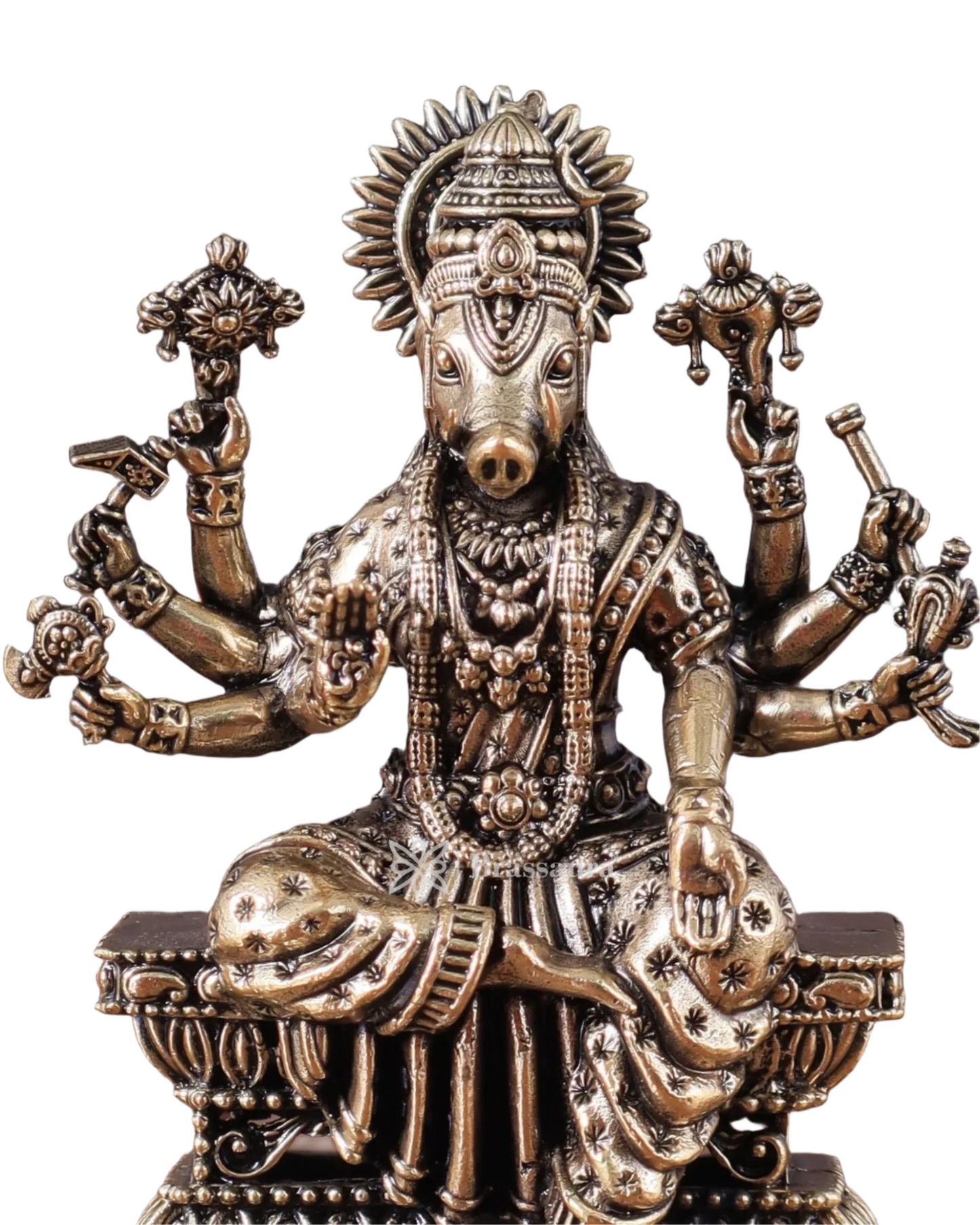 Brassaura™ Superfine Hollow-Cast Goddess Varahi Idol – 4 Inch Height, 0.23 Kg Weight – Intricately Handcrafted Brass Statue