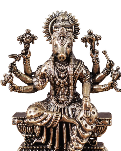 Brassaura™ Superfine Hollow-Cast Goddess Varahi Idol – 4 Inch Height, 0.23 Kg Weight – Intricately Handcrafted Brass Statue