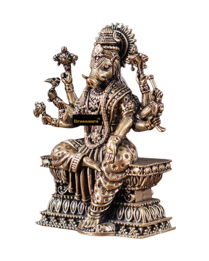 Brassaura™ Superfine Hollow-Cast Goddess Varahi Idol – 4 Inch Height, 0.23 Kg Weight – Intricately Handcrafted Brass Statue