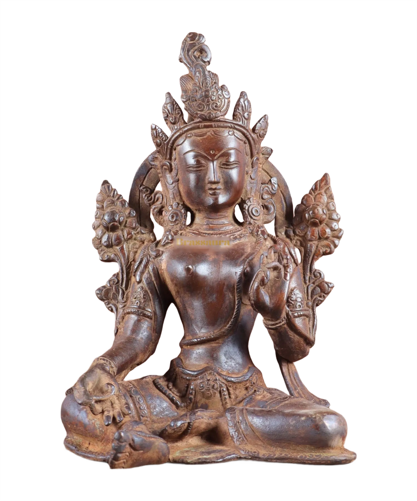 Brassaura™ Vintage Brass Green Tara Statue – Height 10.5 Inches, Weight 3.13 Kg