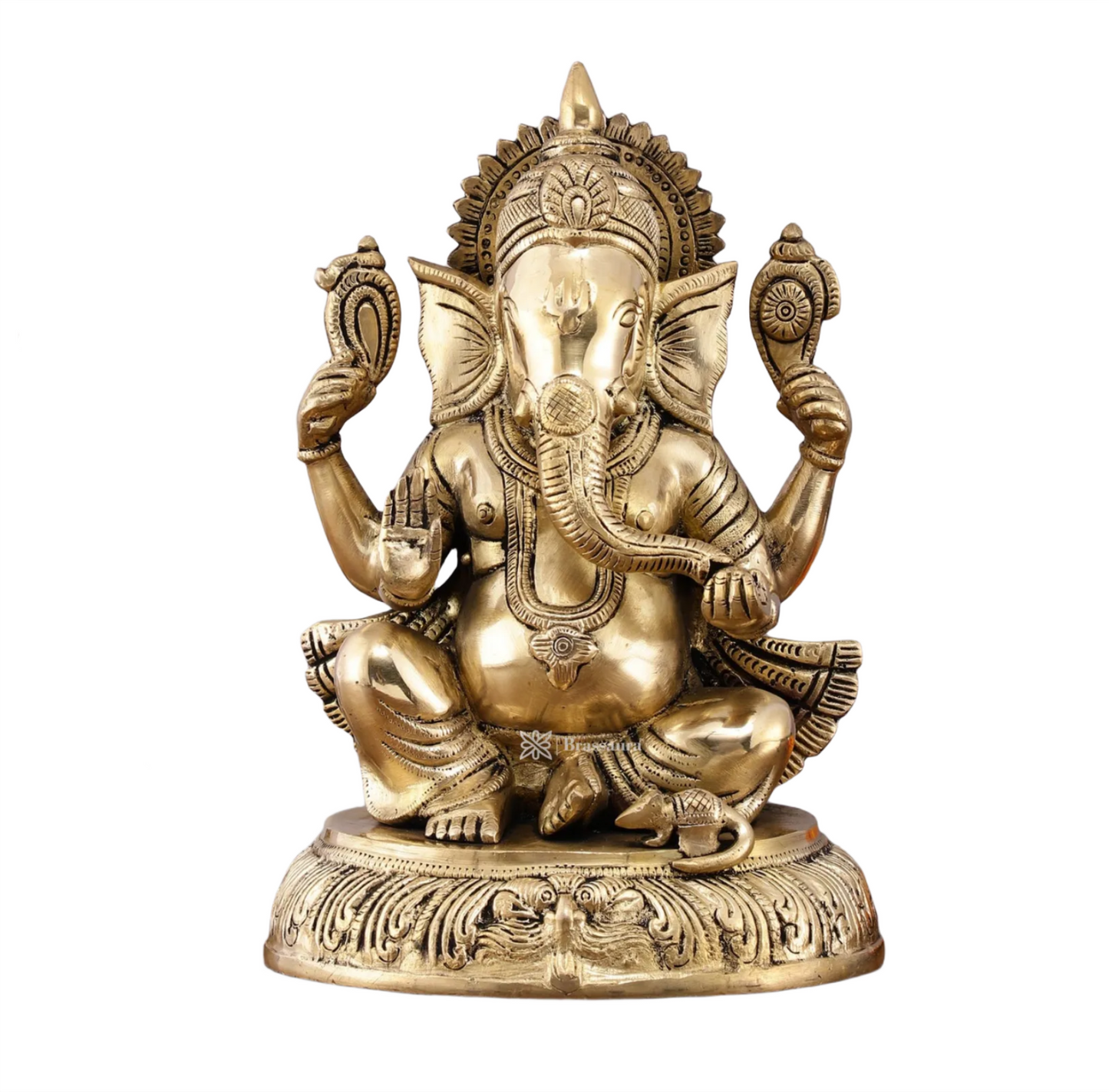 Brassaura™ Brass Mangalkari Ganapati on Lotus Throne – 22" Height, 27 kg – Handcrafted Divine Masterpiece