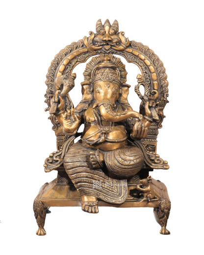 Brassaura™ Unique Brass Lord Ganesha Statue – 11.5" Height, 6.16 kg – Handcrafted Divine Elegance