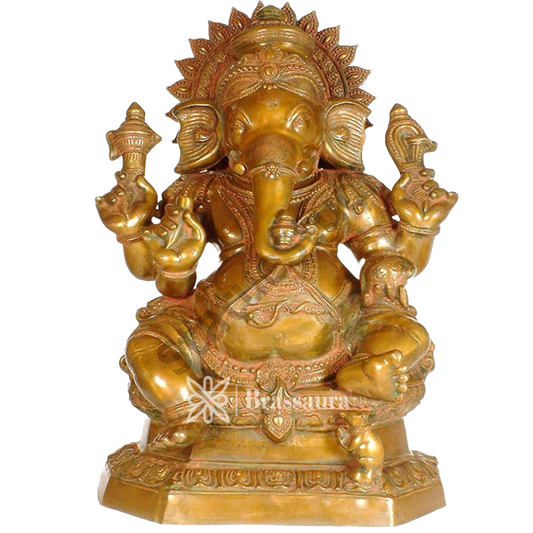 Brassaura™ Brass Ganesha Statue for Home Décor & Gift | Weight 45 Kgs | Height 31.2 Inches