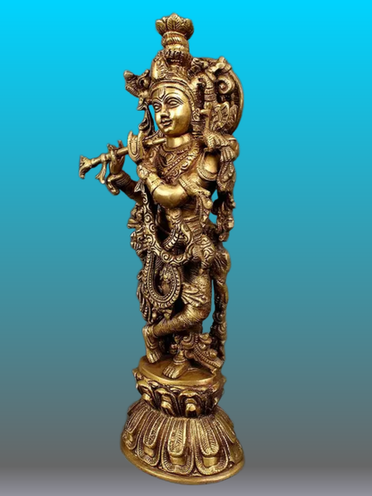 Brassaura® Brass Krishna Statue | Height 21 Inches & Weight 9 kg
