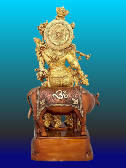 Brassaura® Brass Cow Krishna Statue | Height 28 Inches & Weight 35.20 kg