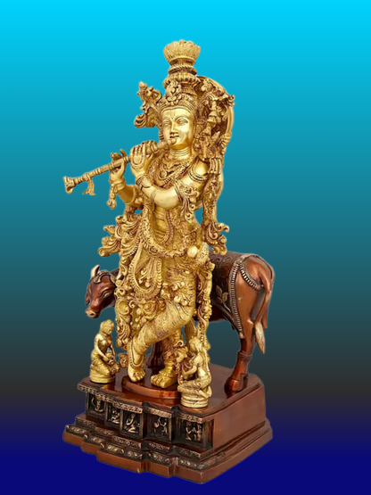 Brassaura® Brass Cow Krishna Statue | Height 28 Inches & Weight 35.20 kg